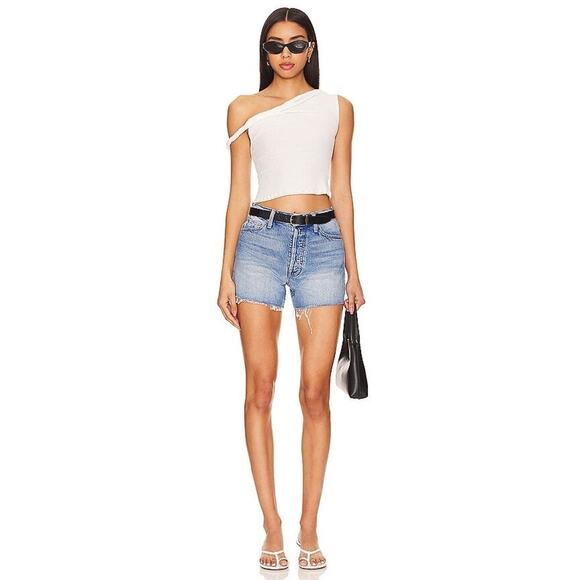 Mother The Skipper Frayed Raw Hem Denim Shorts Leap At The Chance Blue 30 - Picture 4 of 16